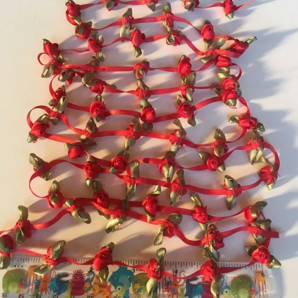 RED SATIN Ribbon with Roses